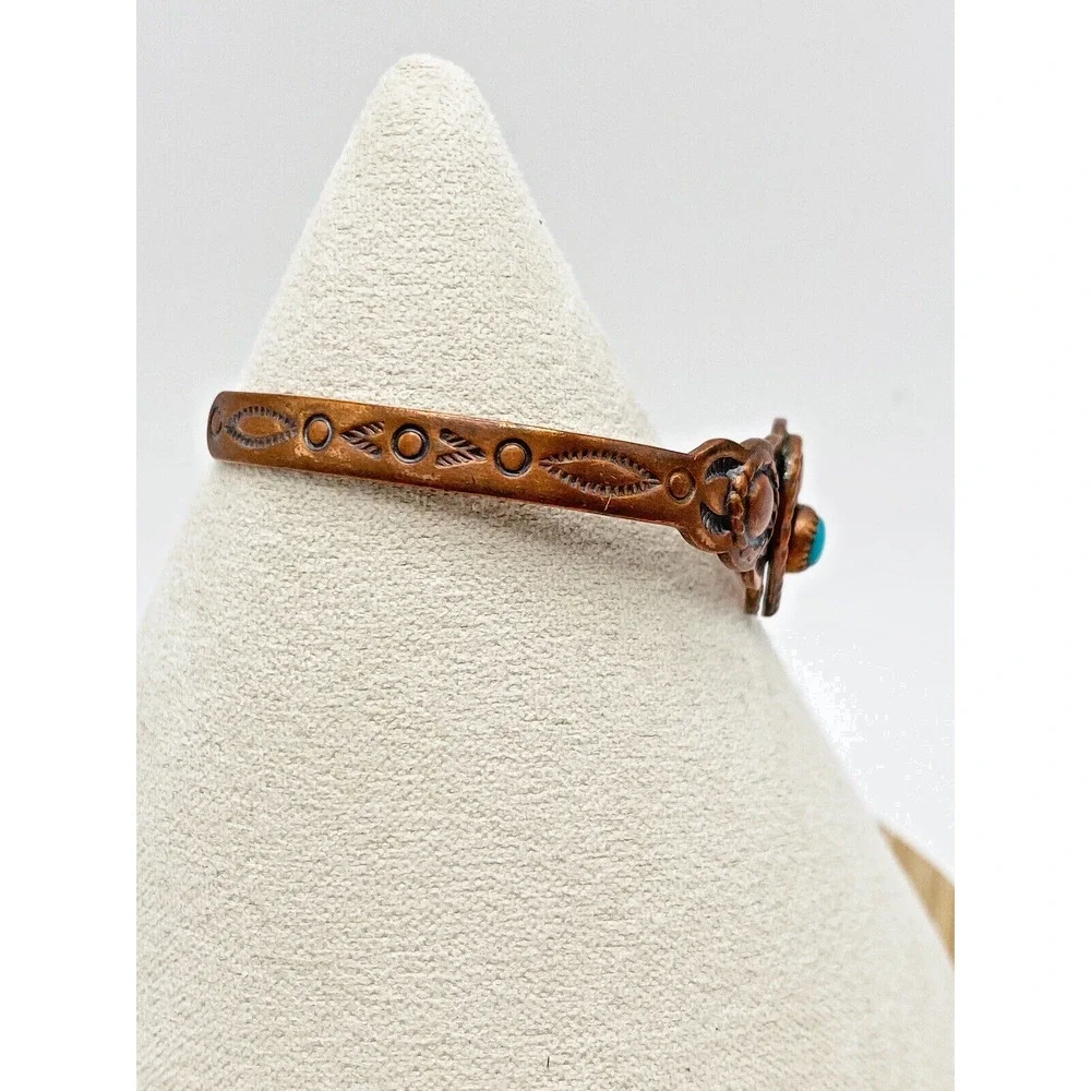 Vintage Bell Trading Post Copper Turquoise Child Cuff Bracelet Heart Southwest